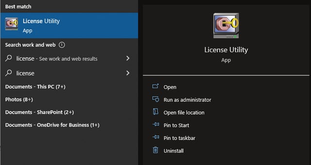 1 Start menu license utility