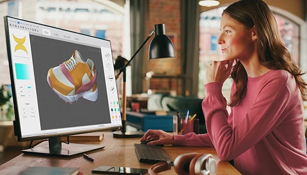 Designer looking at 3D image on computer