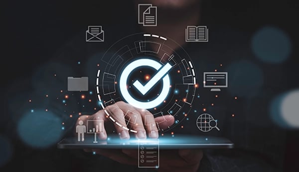 Technology checkmark with icons