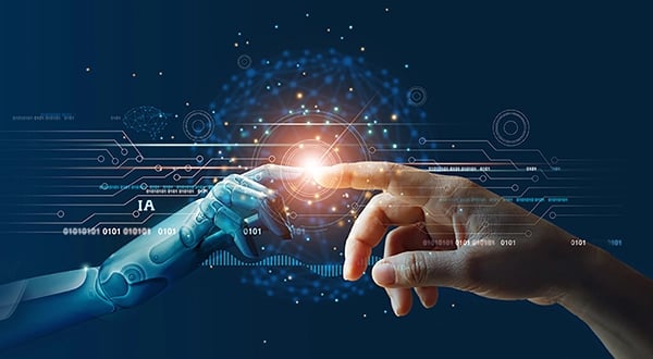 Robot and human hands touching